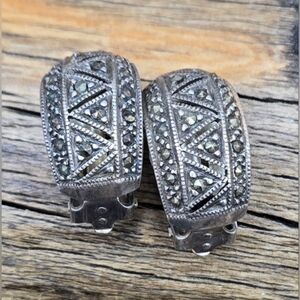 Sterling Clip-On Earrings with Marcasites Stamped 925 .75" X .5"